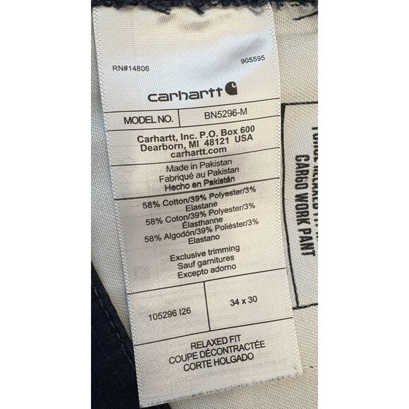 Carhartt Men’s Navy Blue Force Relaxed Fit Ripstop Cargo Work Pant Size 34x30 - Picture 9 of 9